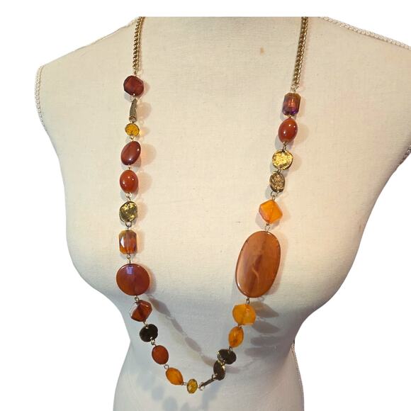 Other Jewelry - Signed Vintage Necklace Gold Tone Chain Statement Beads Art Deco 36 Inch Long